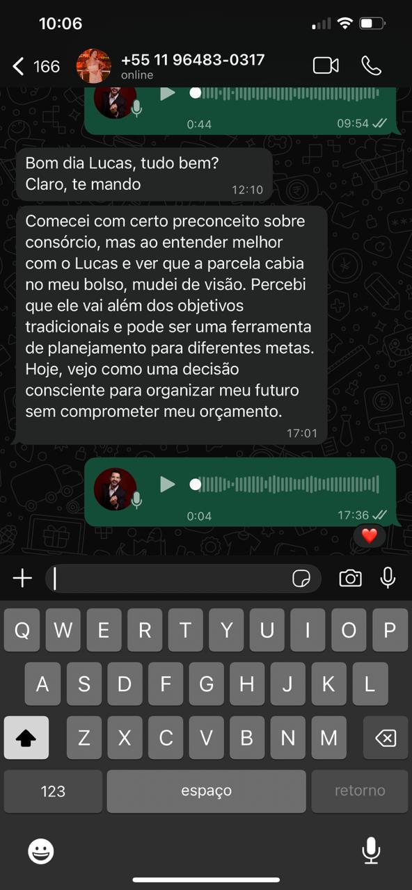 Depoimento de aluna via WhatsApp